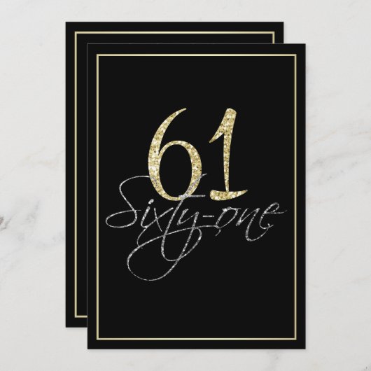 フォーマルな銀製の黒および金ゴールドの第61誕生会 招待状 (正面/裏面)