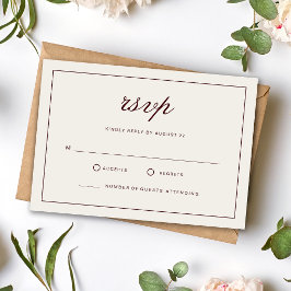 フォーマルな雰囲気漂う象牙色とバーガンディーの結婚式RSVP 出欠カード