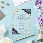 フォーマルな青と金の40歳の誕生日 アクリル招待状 (インサイチュ (ウェディング))