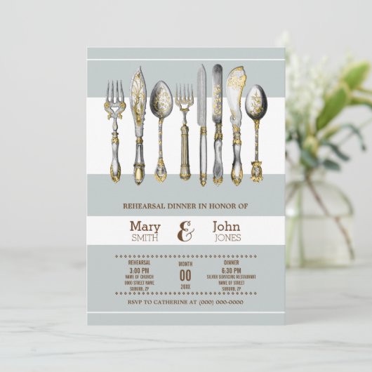 フォーマルな食事用器具類のディナー・パーティのテーブルの設定 招待状 (スタンド正面)