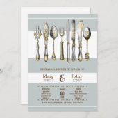 フォーマルな食事用器具類のディナー・パーティのテーブルの設定 招待状 (正面/裏面)