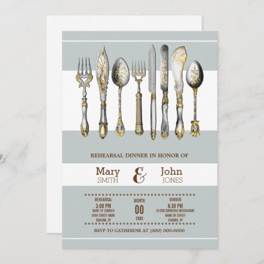 フォーマルな食事用器具類のディナー・パーティのテーブルの設定 招待状 (正面/裏面)