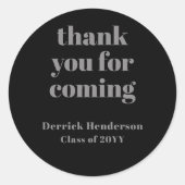 フォーマルな黒とグレーの卒業感謝ステッカー ラウンドシール (正面)