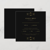 フォーマルな黒と金のスクエア結婚式RSVP (正面/裏面)