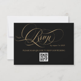 フォーマルな黒と金の結婚式RSVP返信カード 出欠カード
