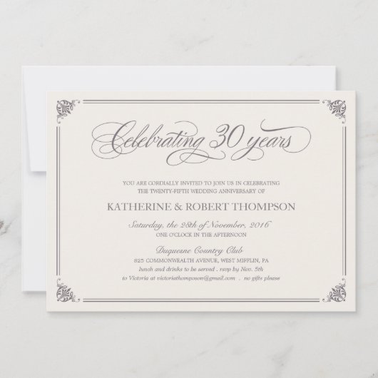 フォーマルな30周年招待状 招待状 (正面)
