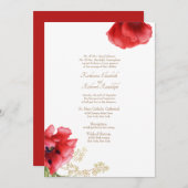 フォーマルの結婚赤フローラと金ゴールド招待状 招待状 (正面/裏面)