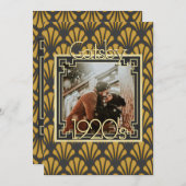 フォーマルアールデコパターン黒金ゴールド写真シック 招待状 (正面/裏面)