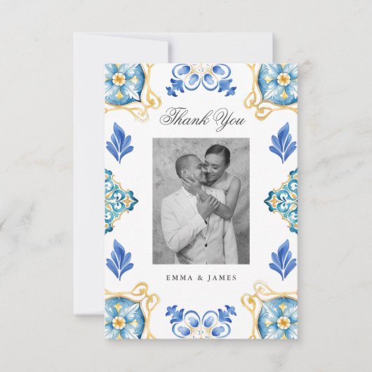 フォーマルエレガントイタリアンタイル結婚の感謝 サンキューカード (正面)