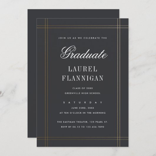 フォーマルエレガントクラシックシンプル卒業式 招待状 (正面/裏面)