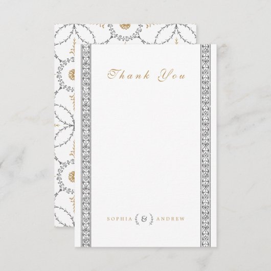 フォーマルエレガントクラシックヴィンテージ感謝していウェディングユー サンキューカード (正面/裏面)