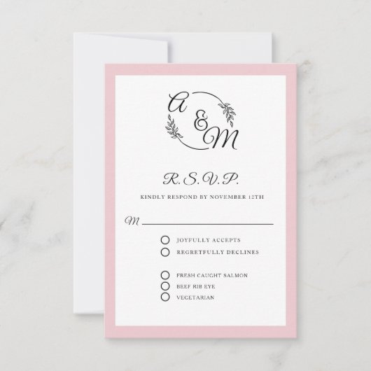 フォーマルエレガントシンプルモダンダスティ結婚ピンク 出欠カード (正面)