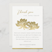 フォーマルエレガントフェイク金ゴールドロータスフローラ サンキューカード (正面/裏面)