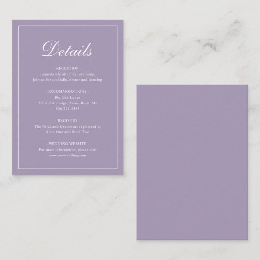 フォーマルエレガント伝統的ダスティ・パープル結婚ズ エンクロージャーカード (正面/裏面)