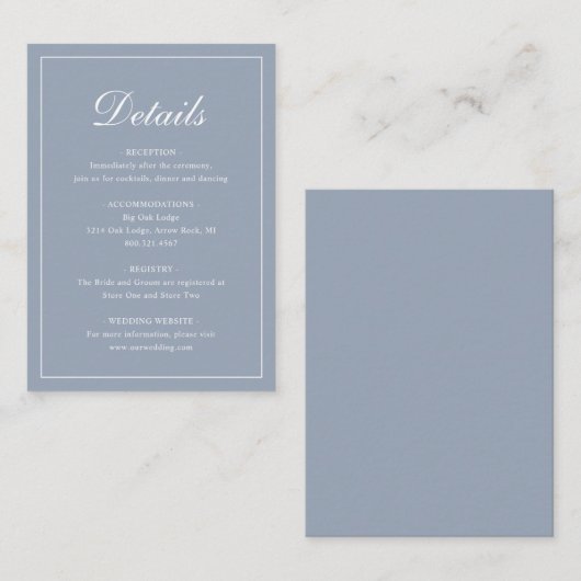 フォーマルエレガント伝統的ダスティ・ブルー結婚ズ エンクロージャーカード (正面/裏面)