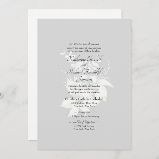 フォーマルエレガント結婚白フローラ招待状 招待状 (正面/裏面)