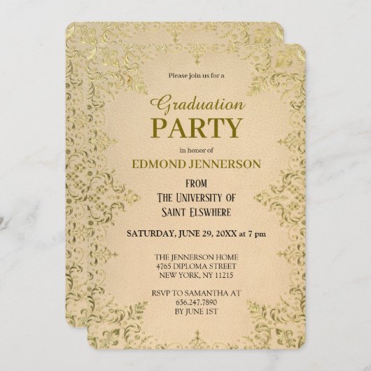 フォーマルエレガント金ゴールド 招待状 (正面/裏面)