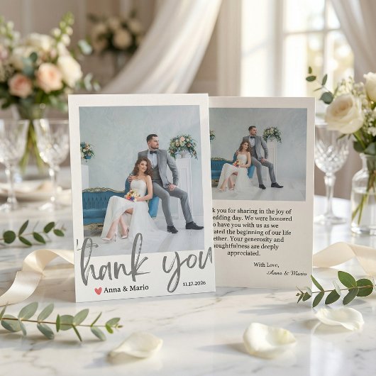 フォーマルクラシックな結婚式の写真の御礼カード サンキューカード