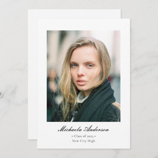 フォーマルクラシックエレガント写真の卒業 案内状 (正面/裏面)