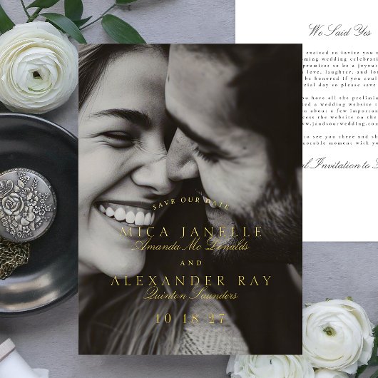 フォーマルクラシックエレガント書の写真金ゴールド 箔招待状