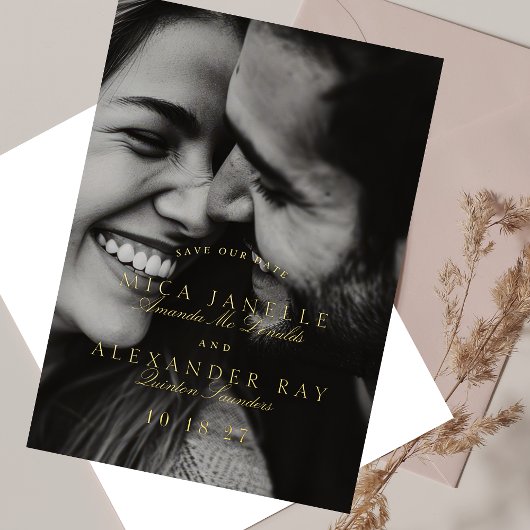 フォーマルクラシックエレガント書の写真金ゴールド 箔招待状