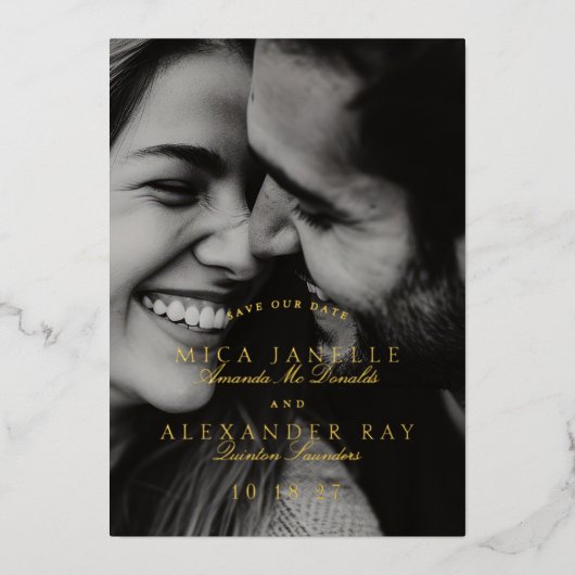 フォーマルクラシックエレガント書の写真金ゴールド 箔招待状 (正面)