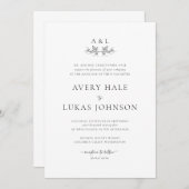 フォーマルクラシックエレガント結婚白黒 招待状 (正面/裏面)