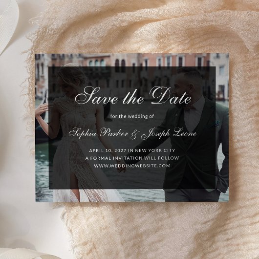 フォーマルクラシックダークオーバーレイ | 写真付きSave the Date 案内ポストカード