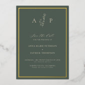 フォーマルクラシックデリケートセージ結婚式の日付を保存 箔招待状 (正面)