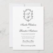 フォーマルクラシックフローラモノグラム結婚クレスト 招待状 (正面)