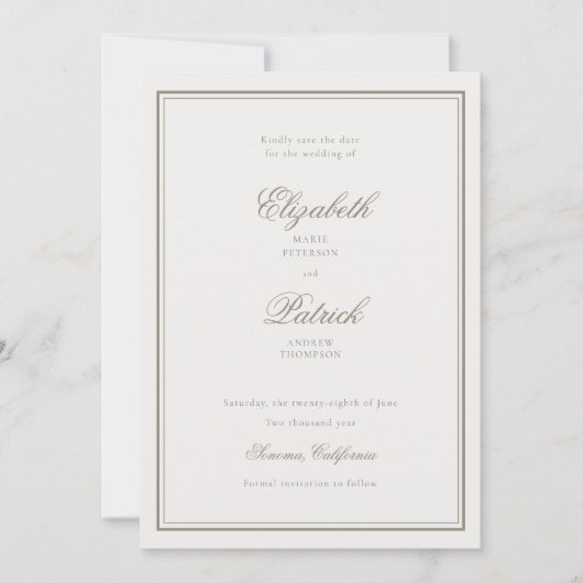 フォーマルクラシック二重フレームデリケートベージュ色結婚ズ セーブザデート (正面)