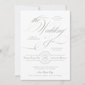 フォーマルクラシック書道グレーグリーン結婚ズ 招待状 (正面)