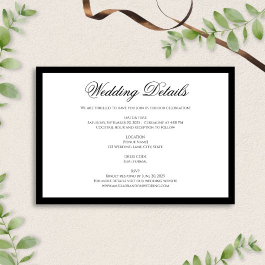 フォーマルクラシック白黒結婚詳細 エンクロージャーカード