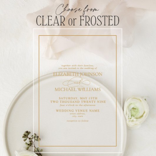 フォーマルクラシック結婚金ゴールド アクリル招待状