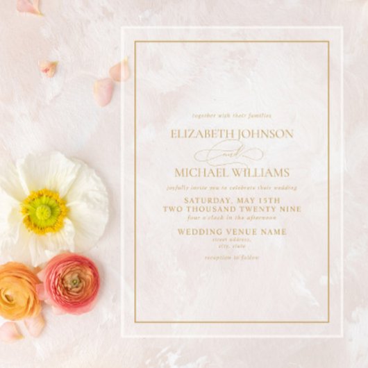 フォーマルクラシック結婚金ゴールド アクリル招待状