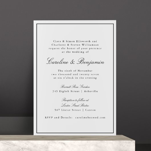 フォーマルクラシック縁どScript Elegant Wedding RSVP 招待状