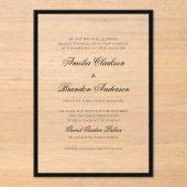 フォーマルクラシック黒と白の縁どスクリプ結婚ト アクリル招待状 (正面)