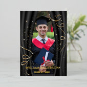 フォーマルクラシック黒金ゴールド卒業写真 箔シーズンカード (立ち正面)