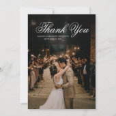 フォーマルクラシック黒・白の台本の写真結婚 サンキューカード (正面)