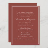 フォーマルクラシックRust Redスクリプトエレガントな結婚式 招待状 (正面/裏面)