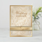 フォーマルシャンパン金ゴールドダマスクウェディング招待状 招待状 (スタンド正面)