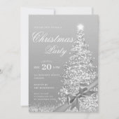 フォーマルシルバーウィンタークリスマスツリーリボン ホリデー 招待状 (正面)