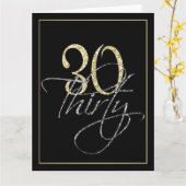 フォーマルシルバー、ブラック&金ゴールド30歳の誕生日パーティー カード (黄色い花)