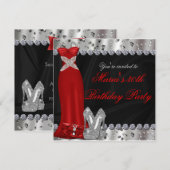 フォーマルシルバー+レッドドレス&ハイヒールパーティーの招待 招待状 (正面/裏面)
