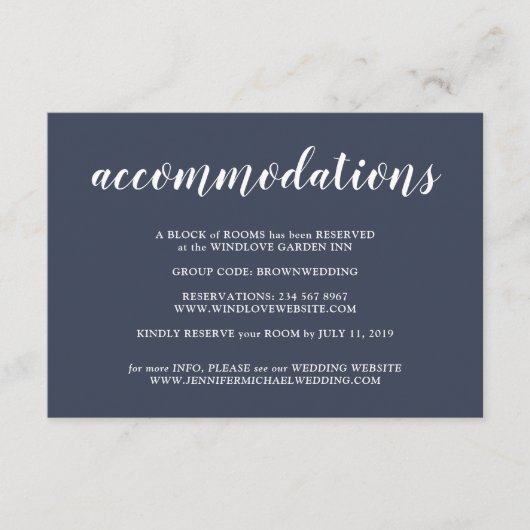 フォーマルシンプル海軍結婚宿泊施設 エンクロージャーカード (正面)