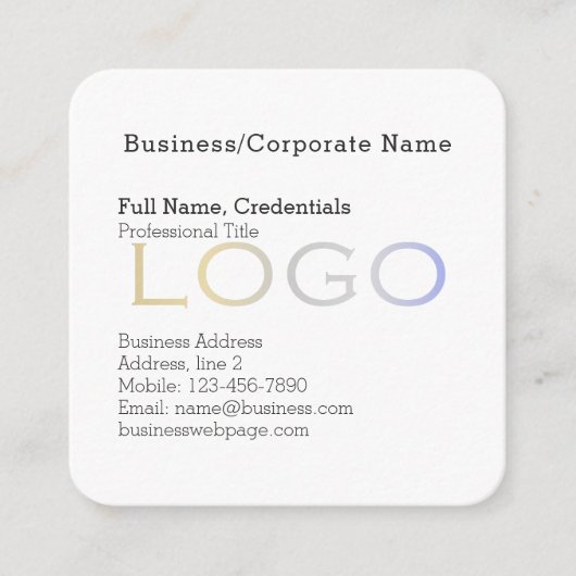 フォーマルシンプルBusiness Logo背景白黒 スクエア名刺 (正面)