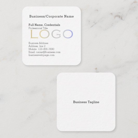 フォーマルシンプルBusiness Logo背景白黒 スクエア名刺 (正面/裏面)