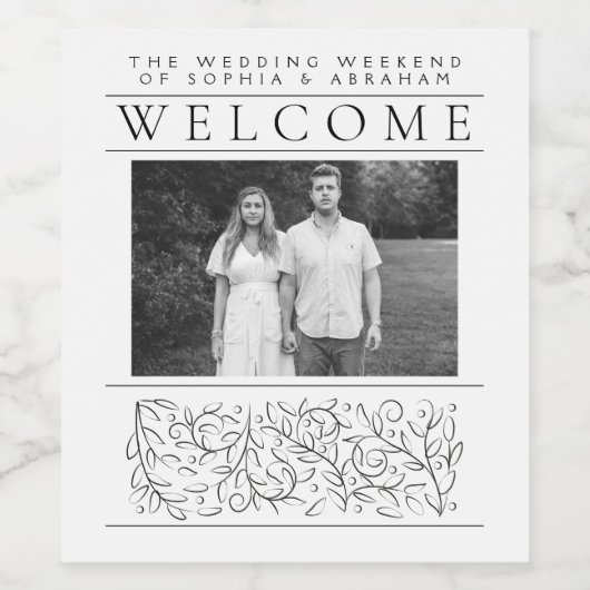 フォーマルスクロール離れ結婚のウェルカムゲスト ワインラベル (シングルラベル)