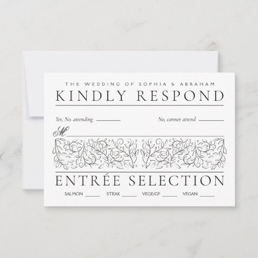 フォーマルスクロ葉ーグの黒白結婚と 出欠カード (正面)