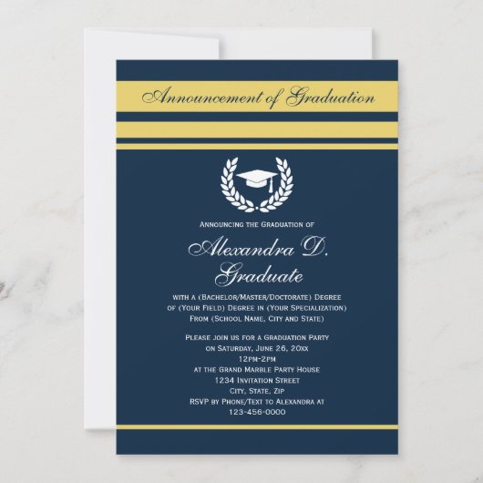 フォーマルストライプロゴ・カレッジ大学卒業 招待状 (正面)